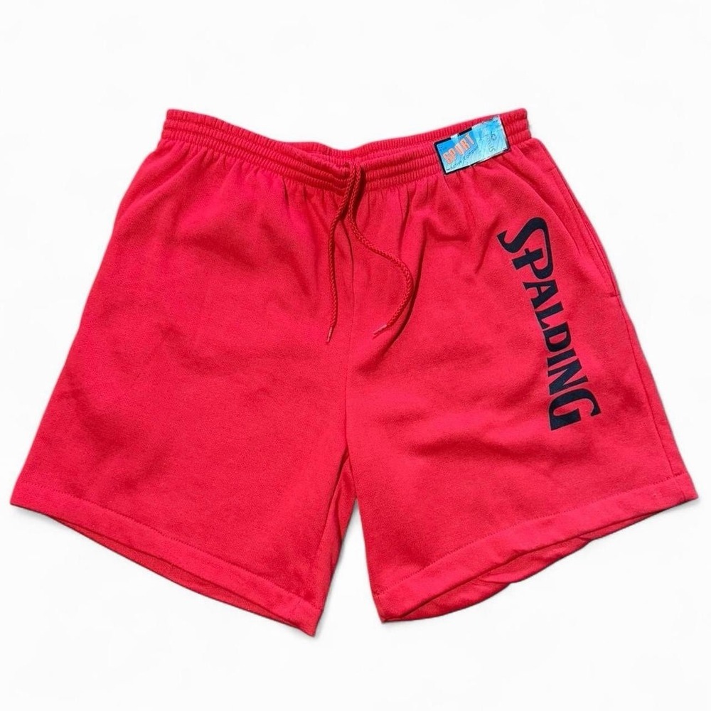 Vintage Deadstock NWT Spalding Sport Retro Basketball Red Sweat Shorts L 32" 90s